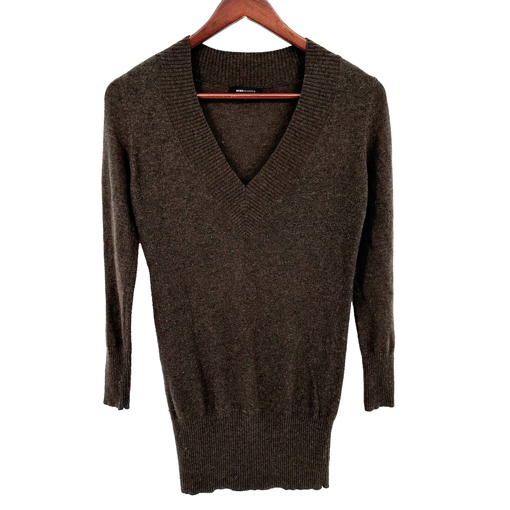 BCBG Maxazria Brown Long Sleeve Knit Sweater Dress Size M Wool Blend